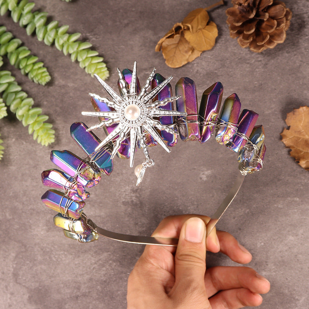 Couronne de cristal de mariage avec diadème de la déesse du soleil Olivenorma