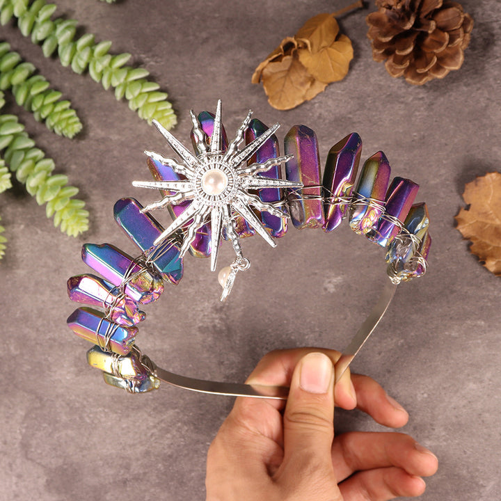 Couronne de cristal de mariage avec diadème de la déesse du soleil Olivenorma