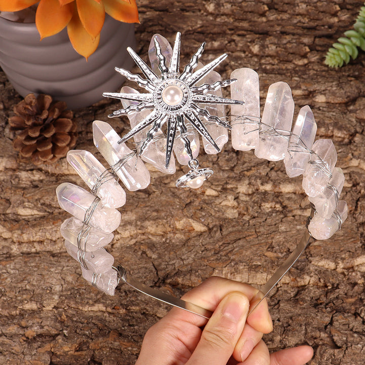 Couronne de cristal de mariage avec diadème de la déesse du soleil Olivenorma