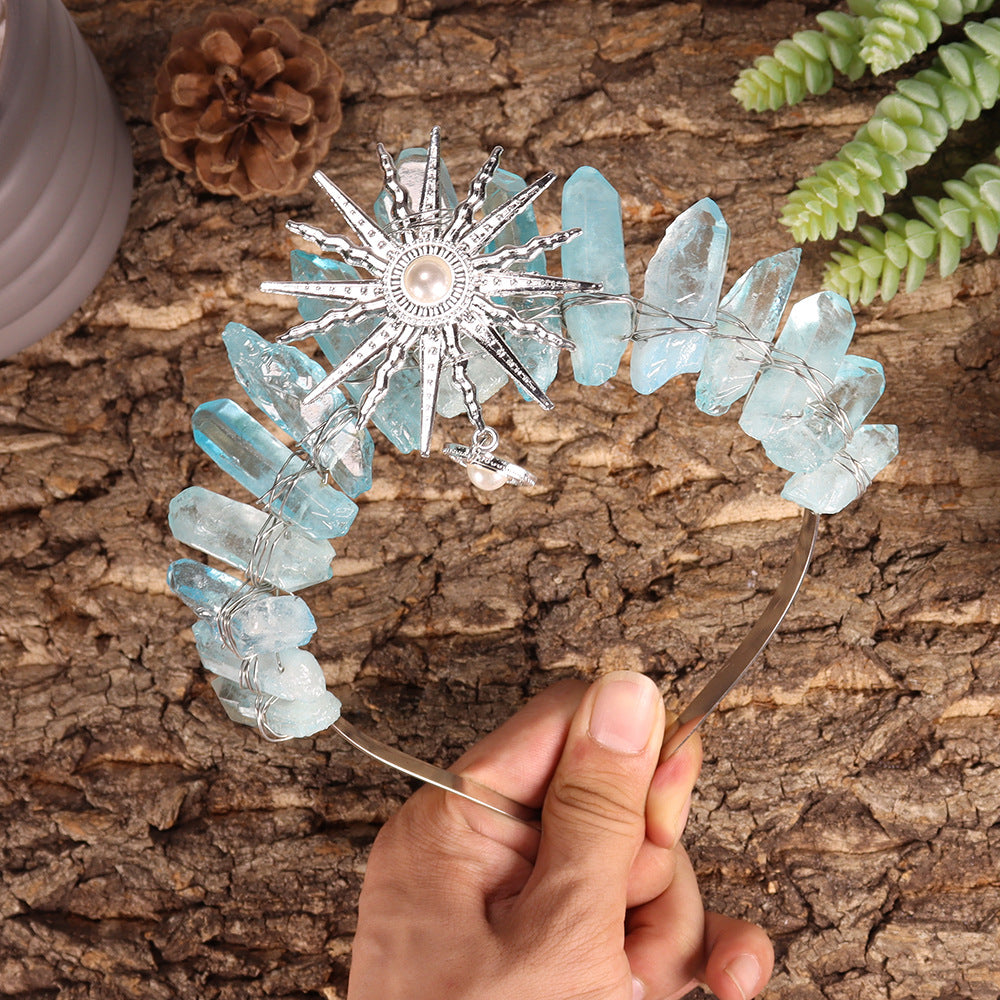 Couronne de cristal de mariage avec diadème de la déesse du soleil Olivenorma