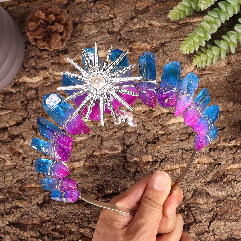 Couronne de cristal de mariage avec diadème de la déesse du soleil Olivenorma