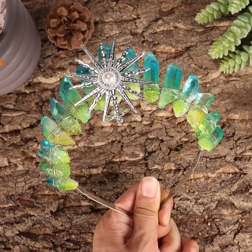 Couronne de cristal de mariage avec diadème de la déesse du soleil Olivenorma