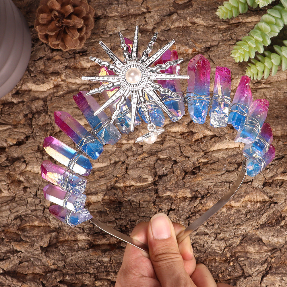 Couronne de cristal de mariage avec diadème de la déesse du soleil Olivenorma