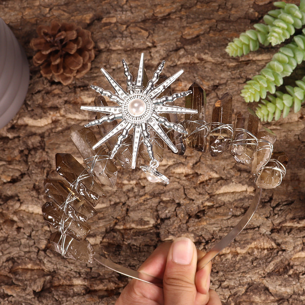 Couronne de cristal de mariage avec diadème de la déesse du soleil Olivenorma