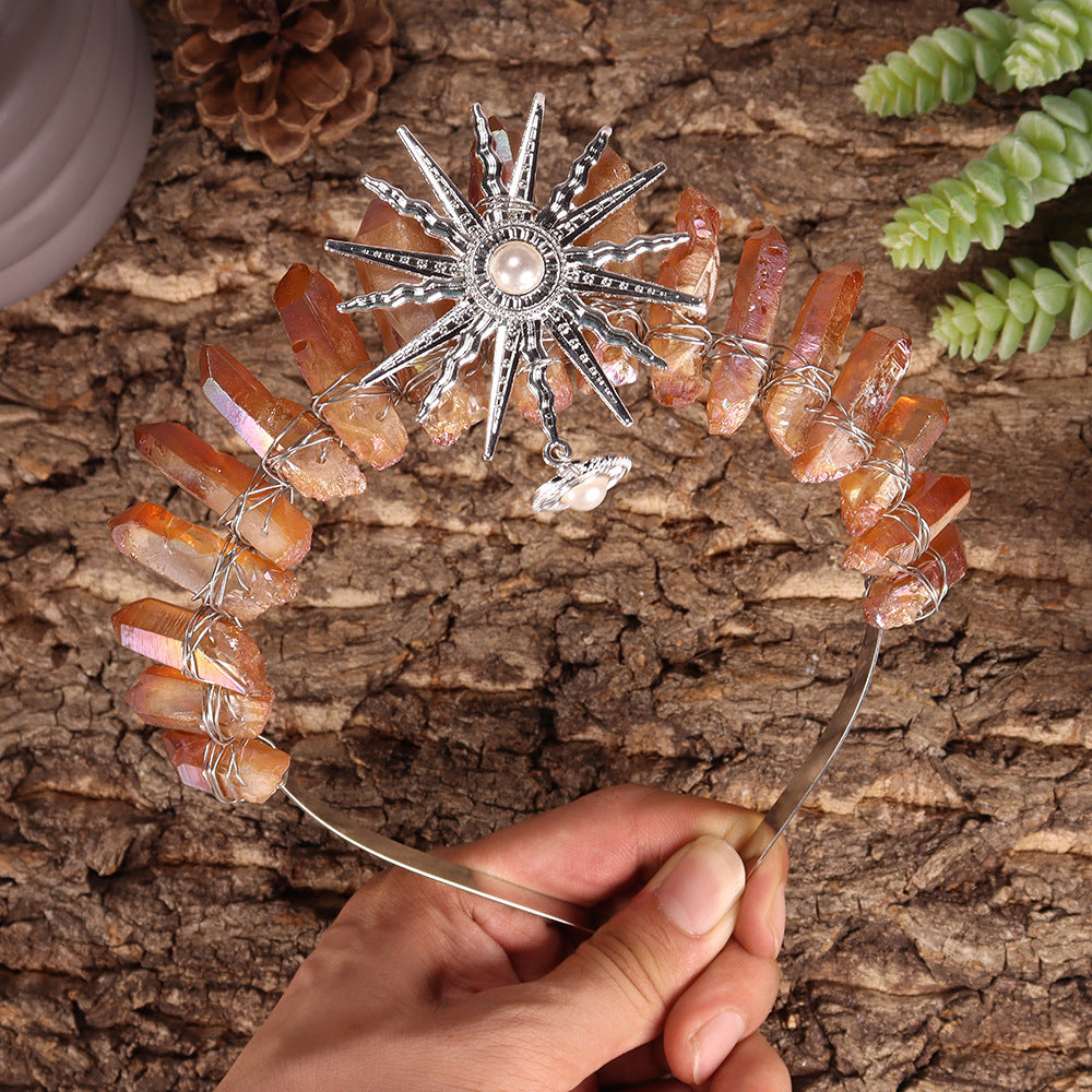 Couronne de cristal de mariage avec diadème de la déesse du soleil Olivenorma