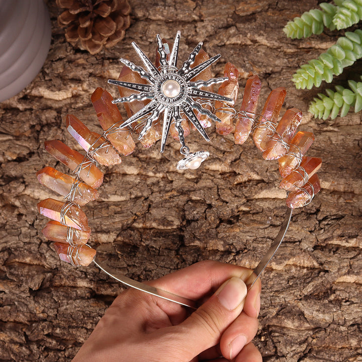 Couronne de cristal de mariage avec diadème de la déesse du soleil Olivenorma