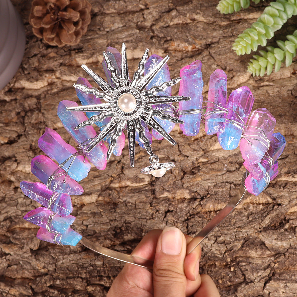 Couronne de cristal de mariage avec diadème de la déesse du soleil Olivenorma
