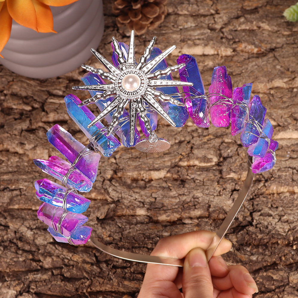 Couronne de cristal de mariage avec diadème de la déesse du soleil Olivenorma