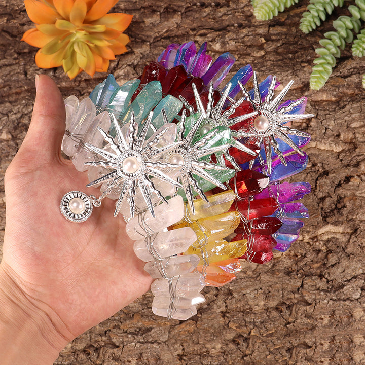Couronne de cristal de mariage avec diadème de la déesse du soleil Olivenorma
