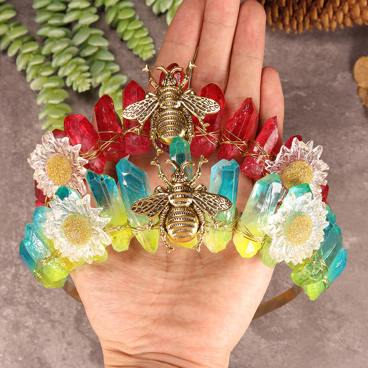 Couronne de cristal décorative en forme d'abeille et de marguerite en cristal naturel Olivenorma
