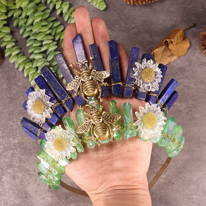 Couronne de cristal décorative en forme d'abeille et de marguerite en cristal naturel Olivenorma