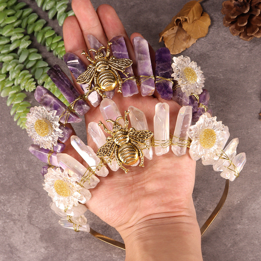 Couronne de cristal décorative en forme d'abeille et de marguerite en cristal naturel Olivenorma