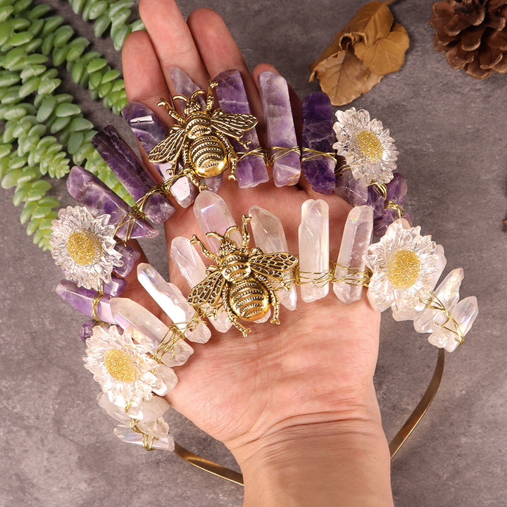 Couronne de cristal décorative en forme d'abeille et de marguerite en cristal naturel Olivenorma