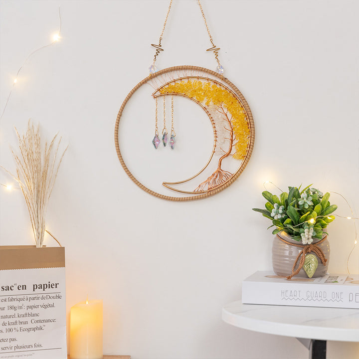 Carillon à vent en cristal transparent avec citrine et arbre de vie Olivenorma