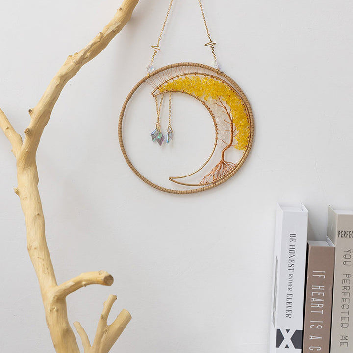 Carillon à vent en cristal transparent avec citrine et arbre de vie Olivenorma