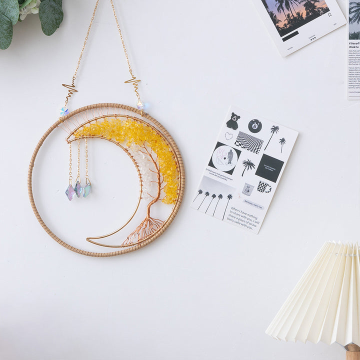 Carillon à vent en cristal transparent avec citrine et arbre de vie Olivenorma