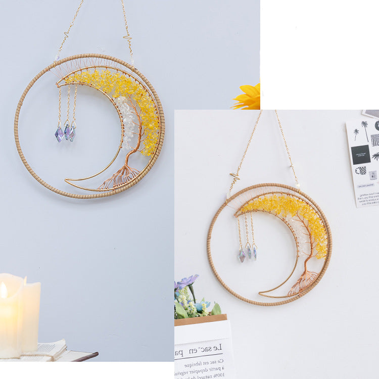 Carillon à vent en cristal transparent avec citrine et arbre de vie Olivenorma