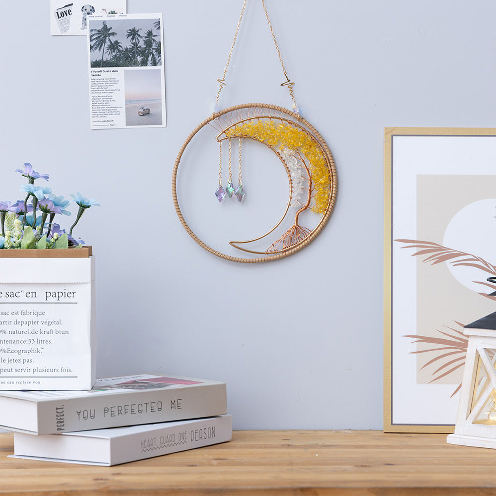 Carillon à vent en cristal transparent avec citrine et arbre de vie Olivenorma
