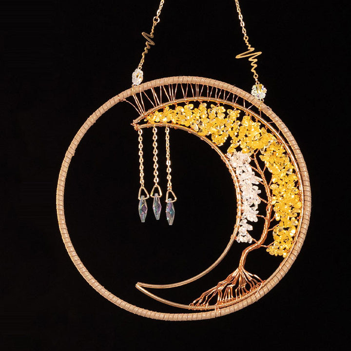 Carillon à vent en cristal transparent avec citrine et arbre de vie Olivenorma