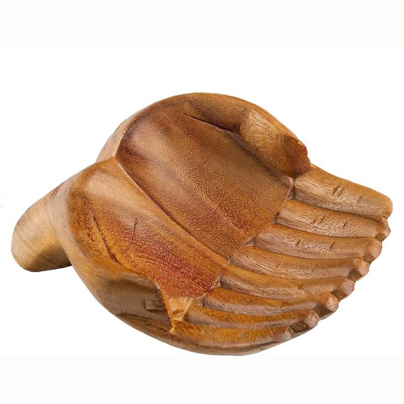 Bol d'offrande en cristal sculpté en bois avec mains Olivenorma