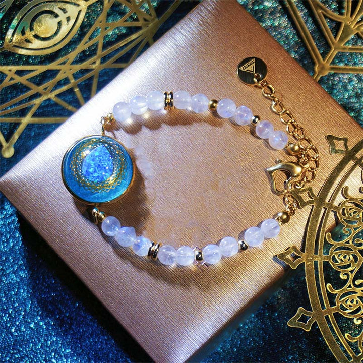 Bracelet avec pendentif en opale bleue Olivenorma et perles en pierre de lune et labradorite