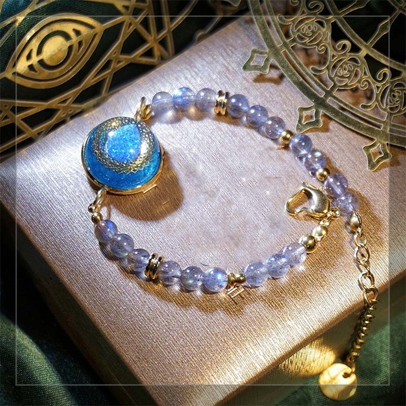 Bracelet avec pendentif en opale bleue Olivenorma et perles en pierre de lune et labradorite