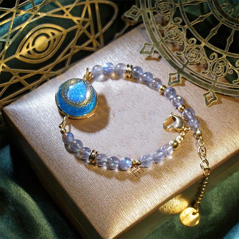 Bracelet avec pendentif en opale bleue Olivenorma et perles en pierre de lune et labradorite