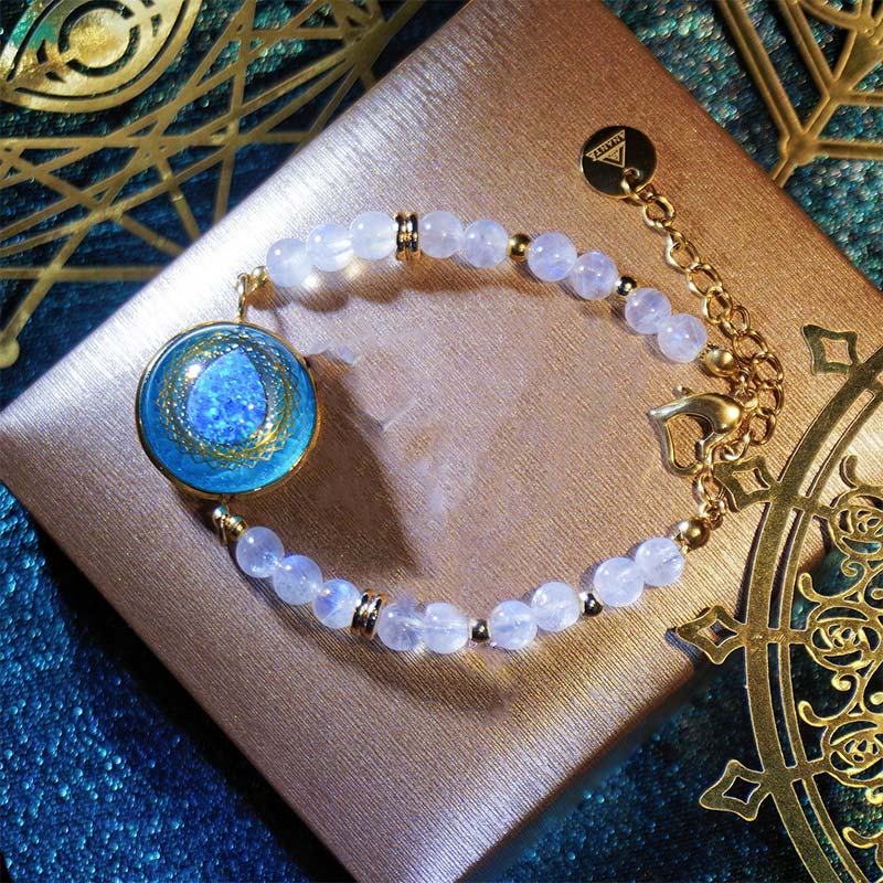 Bracelet avec pendentif en opale bleue Olivenorma et perles en pierre de lune et labradorite