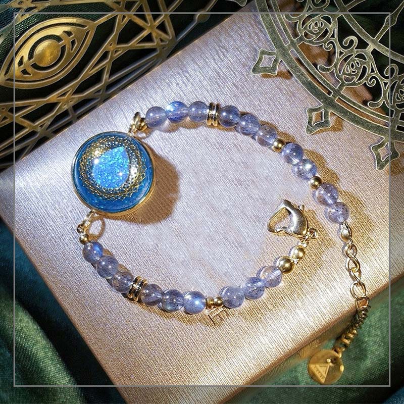Bracelet avec pendentif en opale bleue Olivenorma et perles en pierre de lune et labradorite