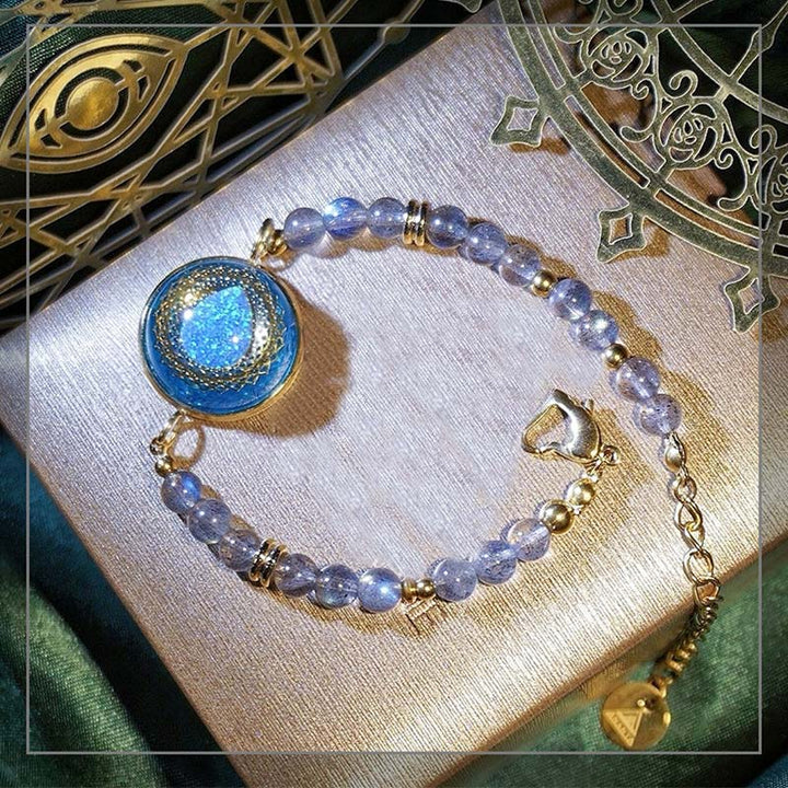Bracelet avec pendentif en opale bleue Olivenorma et perles en pierre de lune et labradorite