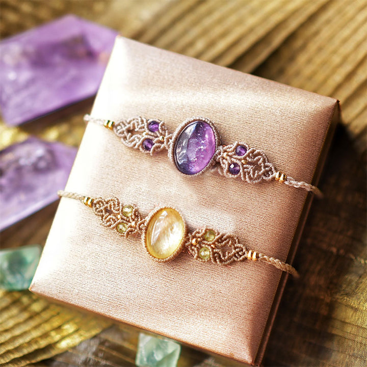 Bracelet tissé à la main en aigue-marine, lépidolite et charoïte naturelle Olivenorma