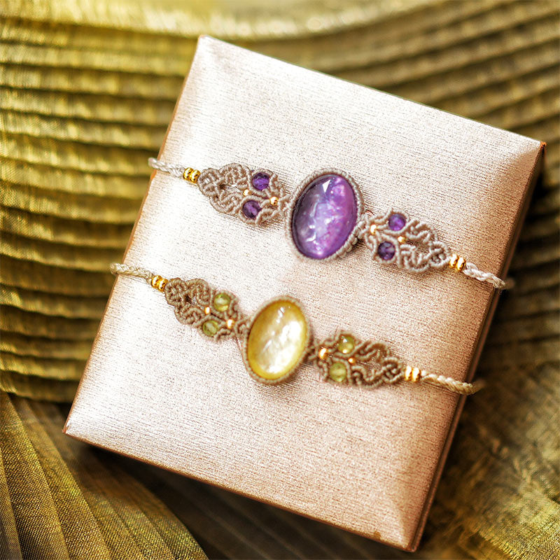 Bracelet tissé à la main en aigue-marine, lépidolite et charoïte naturelle Olivenorma