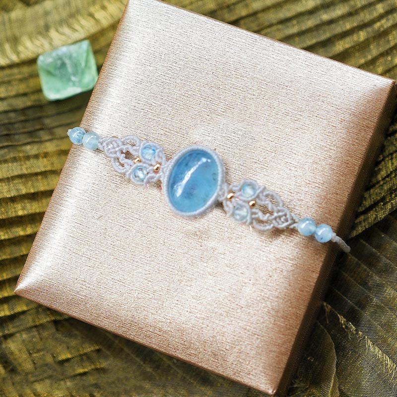 Bracelet tissé à la main en aigue-marine, lépidolite et charoïte naturelle Olivenorma