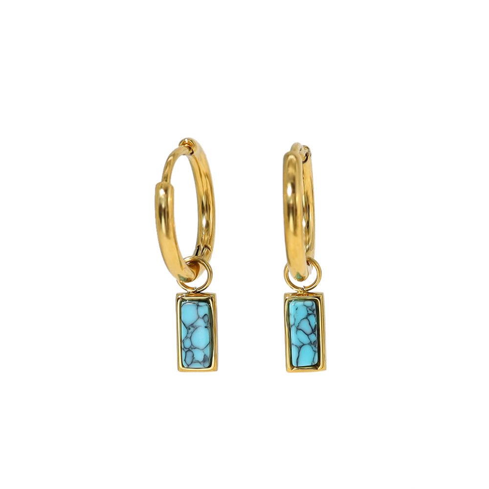Boucles d'oreilles pendantes rectangulaires en turquoise naturelle Olivenorma