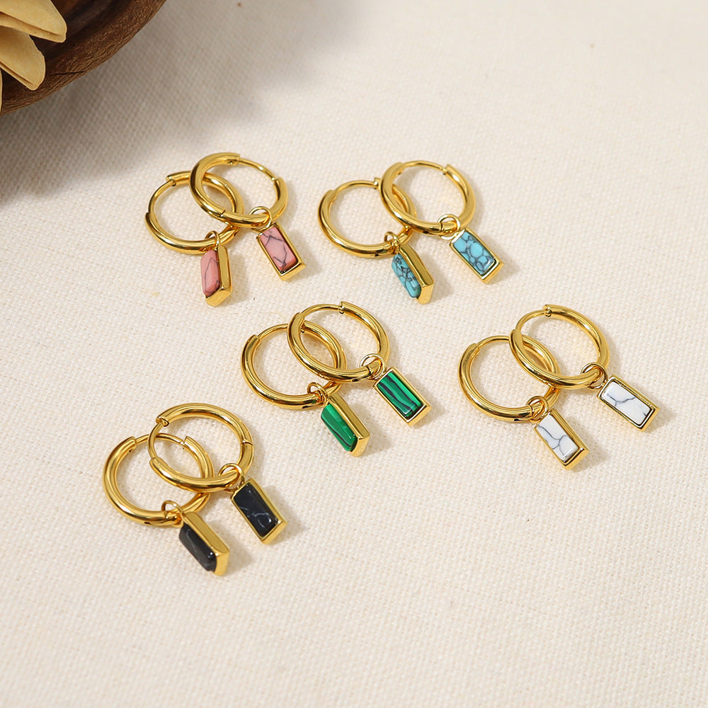 Boucles d'oreilles pendantes rectangulaires en turquoise naturelle Olivenorma