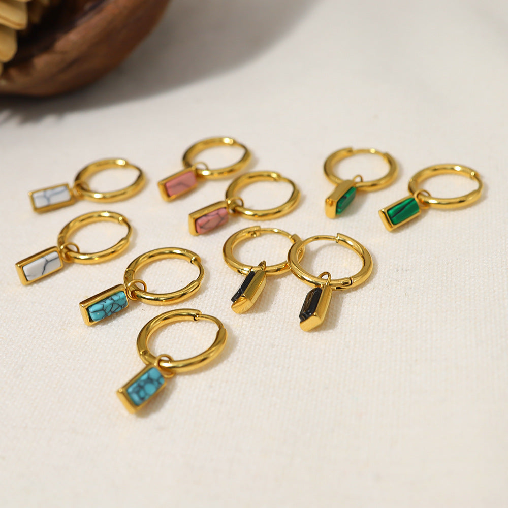 Boucles d'oreilles pendantes rectangulaires en turquoise naturelle Olivenorma