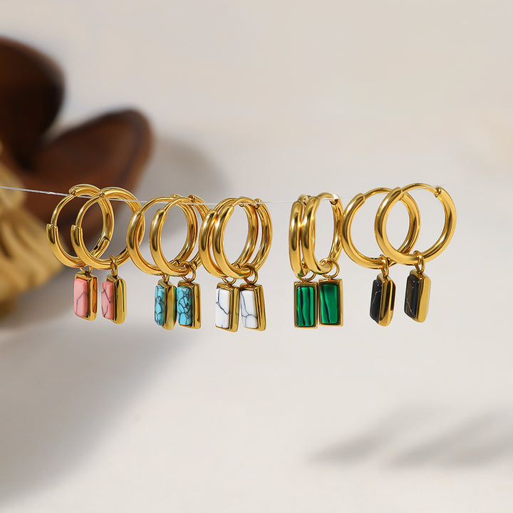 Boucles d'oreilles pendantes rectangulaires en turquoise naturelle Olivenorma