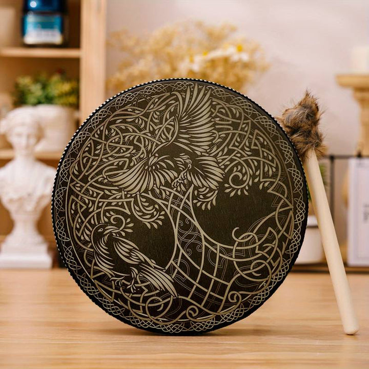 Tambour imprimé Olivenorma Shaman Viking Tree Of Life 2 Birds