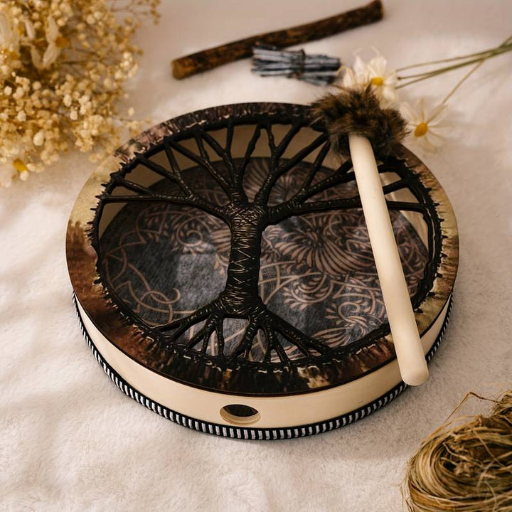 Tambour imprimé Olivenorma Shaman Viking Tree Of Life 2 Birds