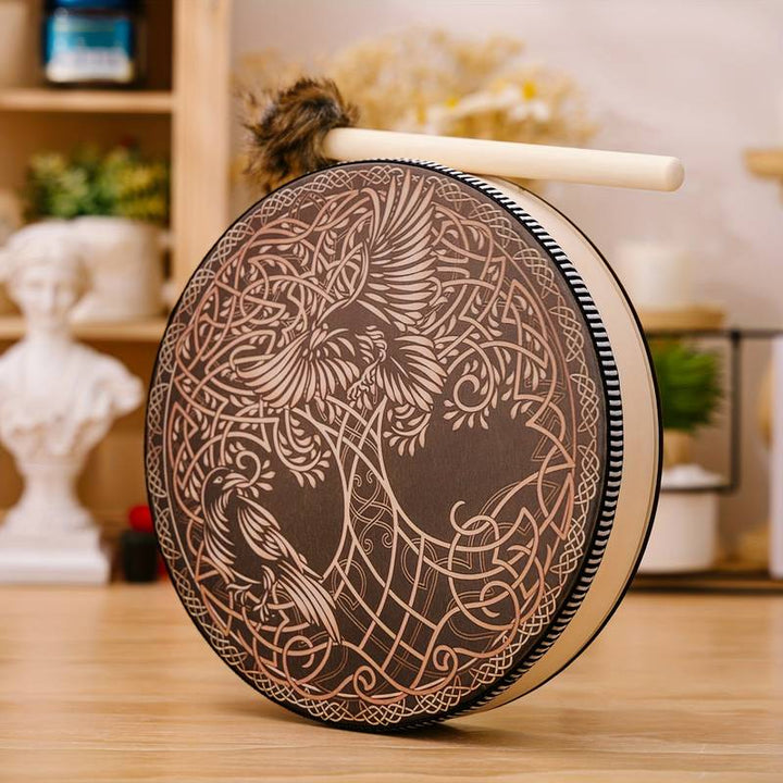 Tambour imprimé Olivenorma Shaman Viking Tree Of Life 2 Birds