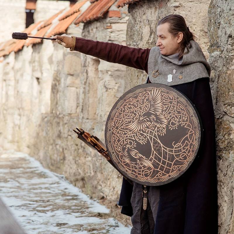 Tambour imprimé Olivenorma Shaman Viking Tree Of Life 2 Birds