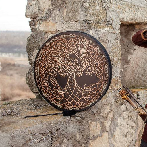 Tambour imprimé Olivenorma Shaman Viking Tree Of Life 2 Birds