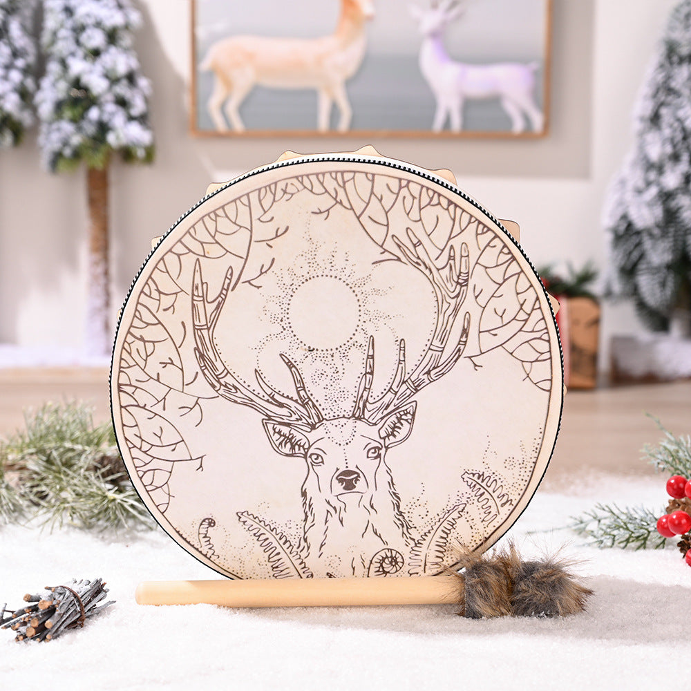 Tambour chamanique à imprimé élan de Sibérie fabriqué à la main par Olivenorma