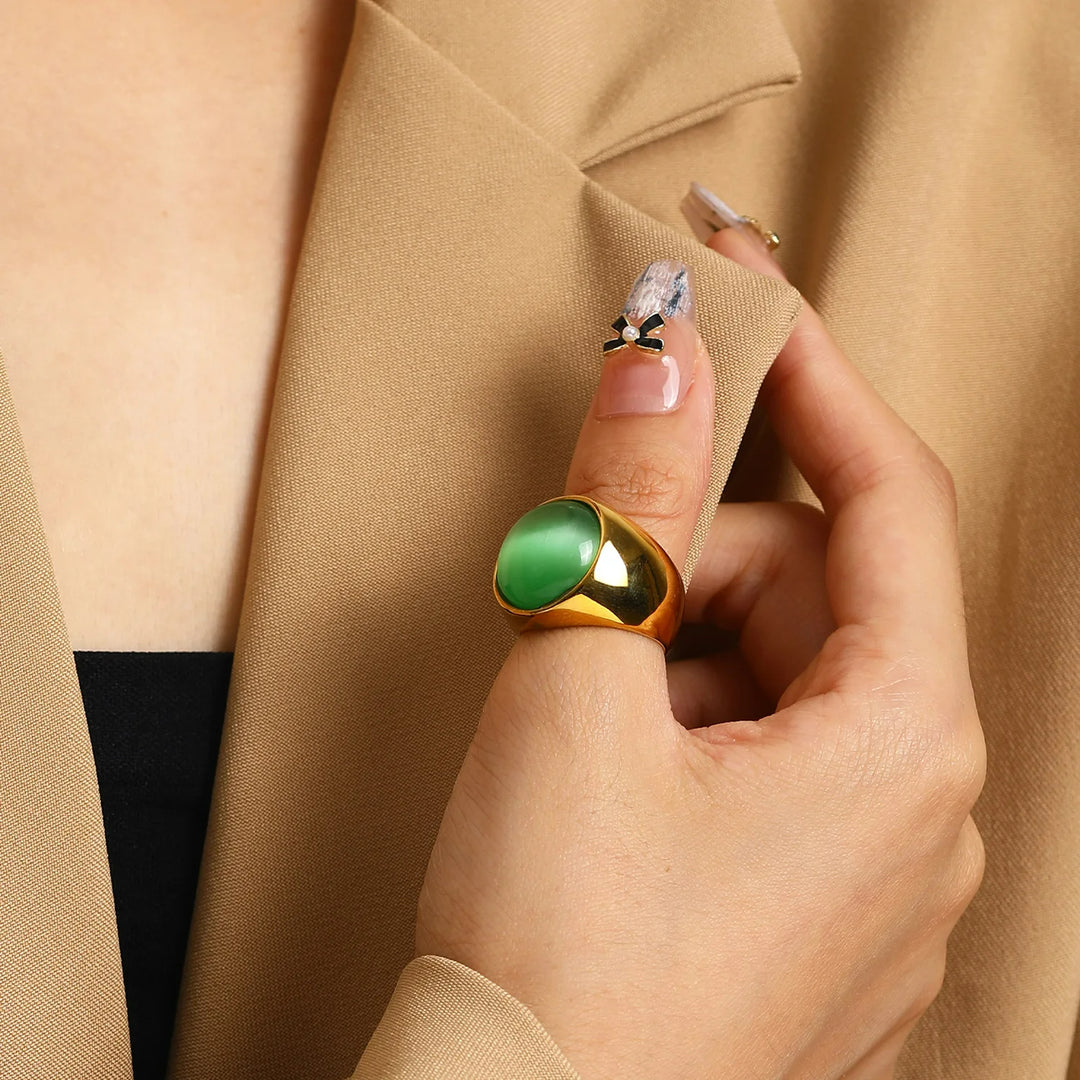 Bague en pierre précieuse avec grande pierre œil de chat Olivenorma