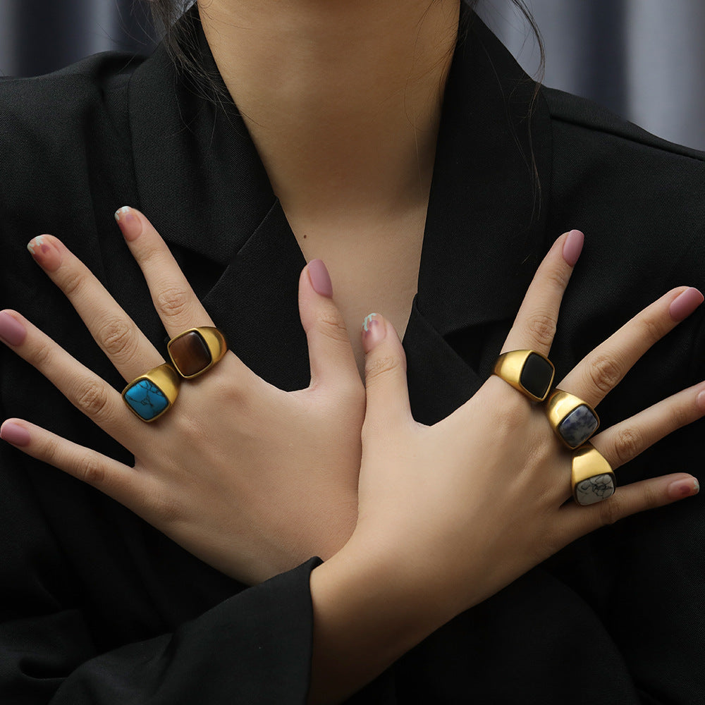 Bague en pierre naturelle Olivenorma taille carrée plaquée ou 18 carats