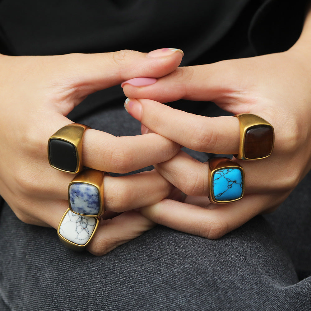 Bague en pierre naturelle Olivenorma taille carrée plaquée ou 18 carats