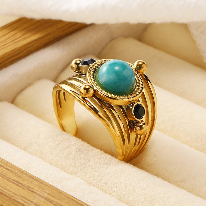 Bague ajustable ouverte multicouche en amazonite naturelle Olivenorma