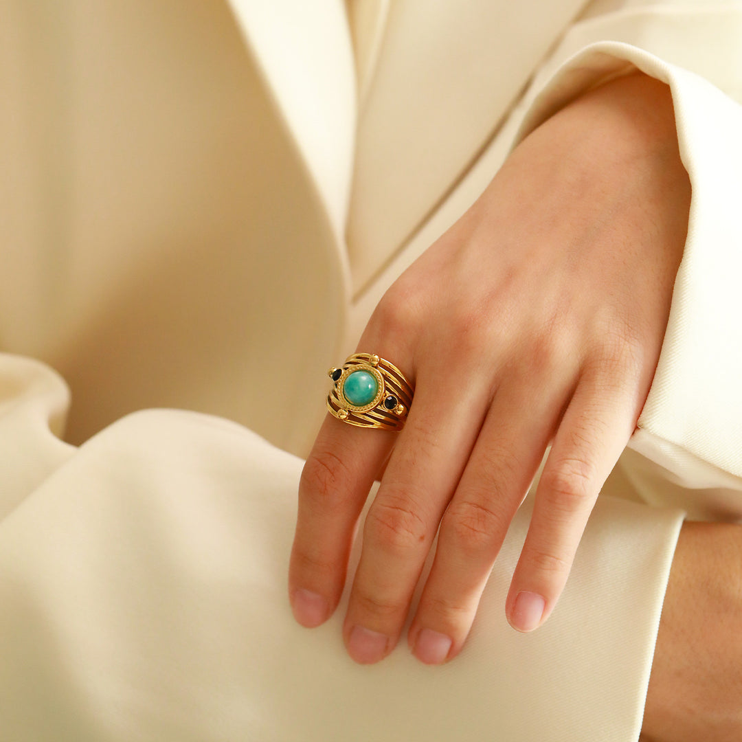 Bague ajustable ouverte multicouche en amazonite naturelle Olivenorma