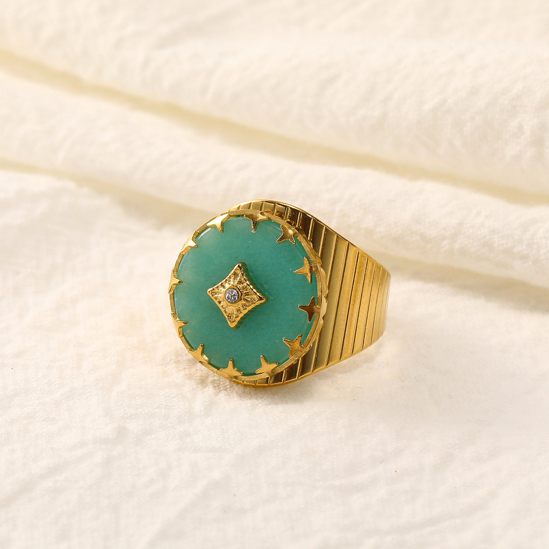 Bague ajustable ouverte en aventurine verte turquoise africaine Olivenorma