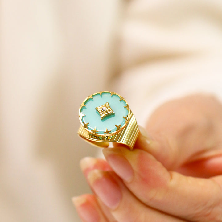 Bague ajustable ouverte en aventurine verte turquoise africaine Olivenorma